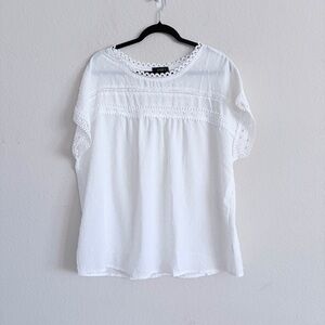 UVN White Lace Trim Women's Top XL peasant feminine spring summer casual blouse